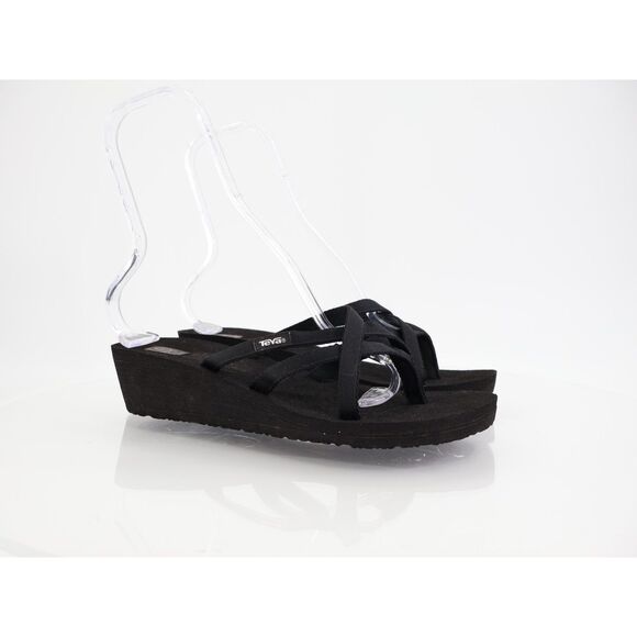 Teva Women's Mush Mandalyn Sandal Size 10 Wedge Thong Slide Black Flip Flop - Picture 1 of 11